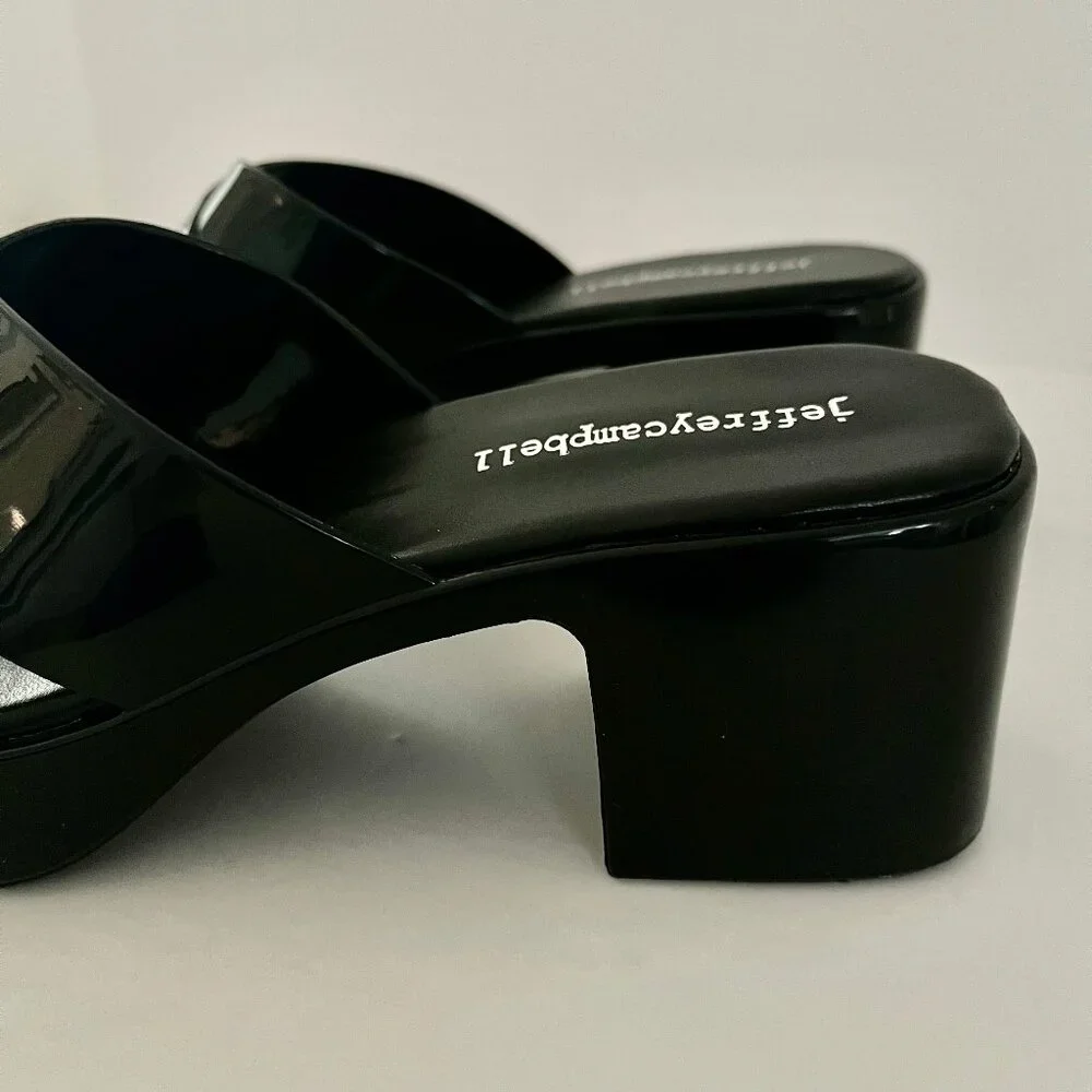 NEW! Jeffery Campbell Black Bubblegum Platform Sandals Heel Mule Patent Slides 6 - Picture 12 of 16